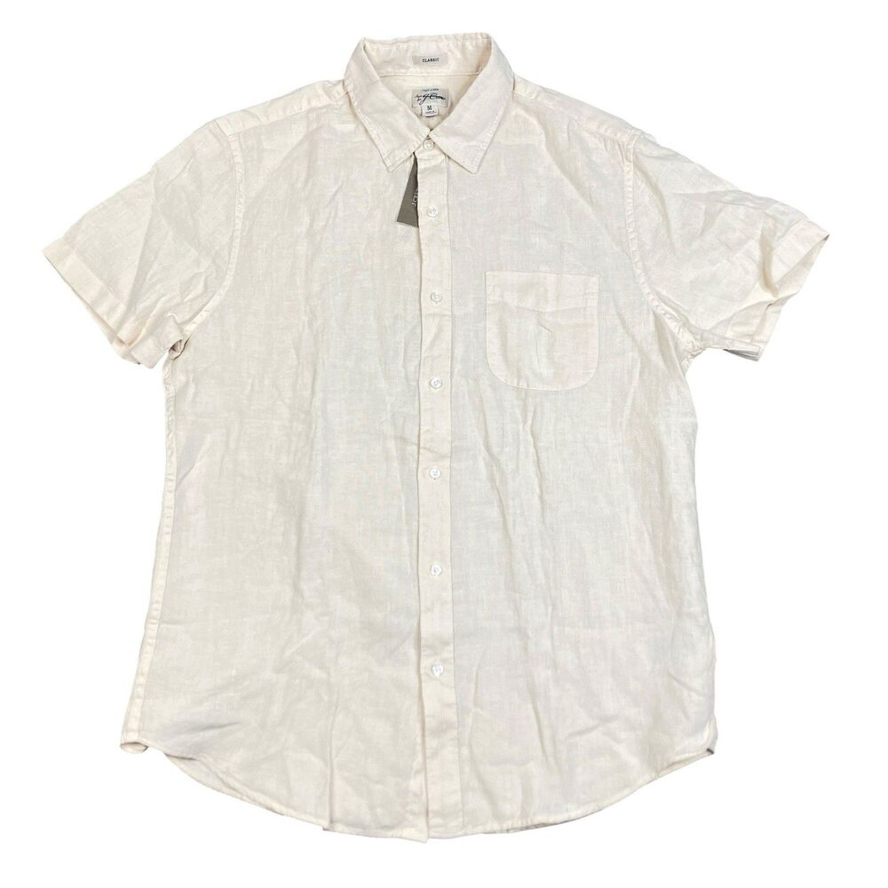 J Crew Washed Linen Shirt Mens M Natural Beige Short Sleeve Button Front CH600 - Picture 2 of 13